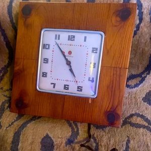 Vintage Art Deco Kitchen Wall Clock Wooden And Chrome Telechron Midmod